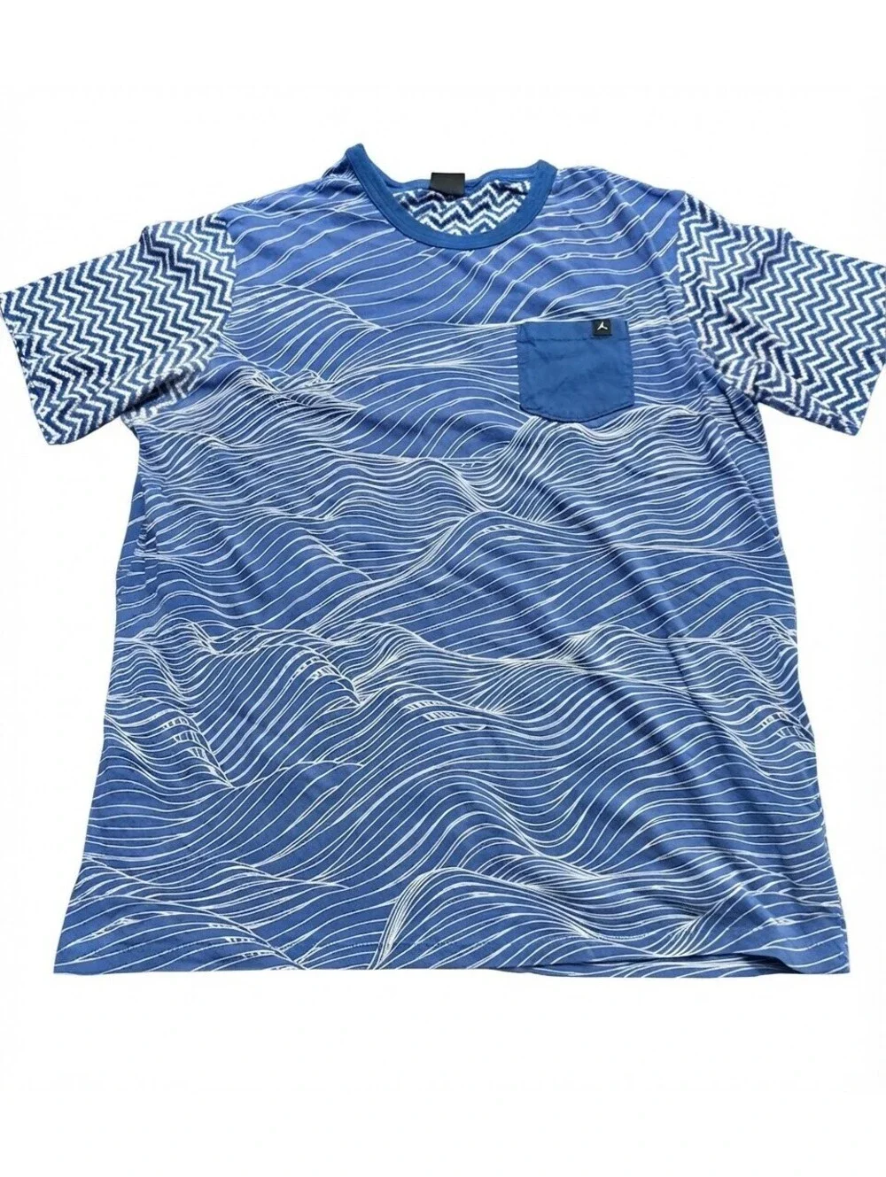 Jordan Jumpman Blue Wave Graphic Pocket T-Shirt Men's XL Chevron Sleeves Streetw
